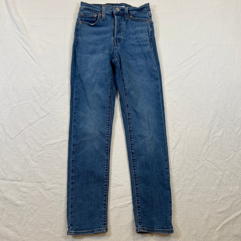 Levis Wedgie Straight Jeans Women 24 Medium Wash Blue High Rise Button Fly Denim